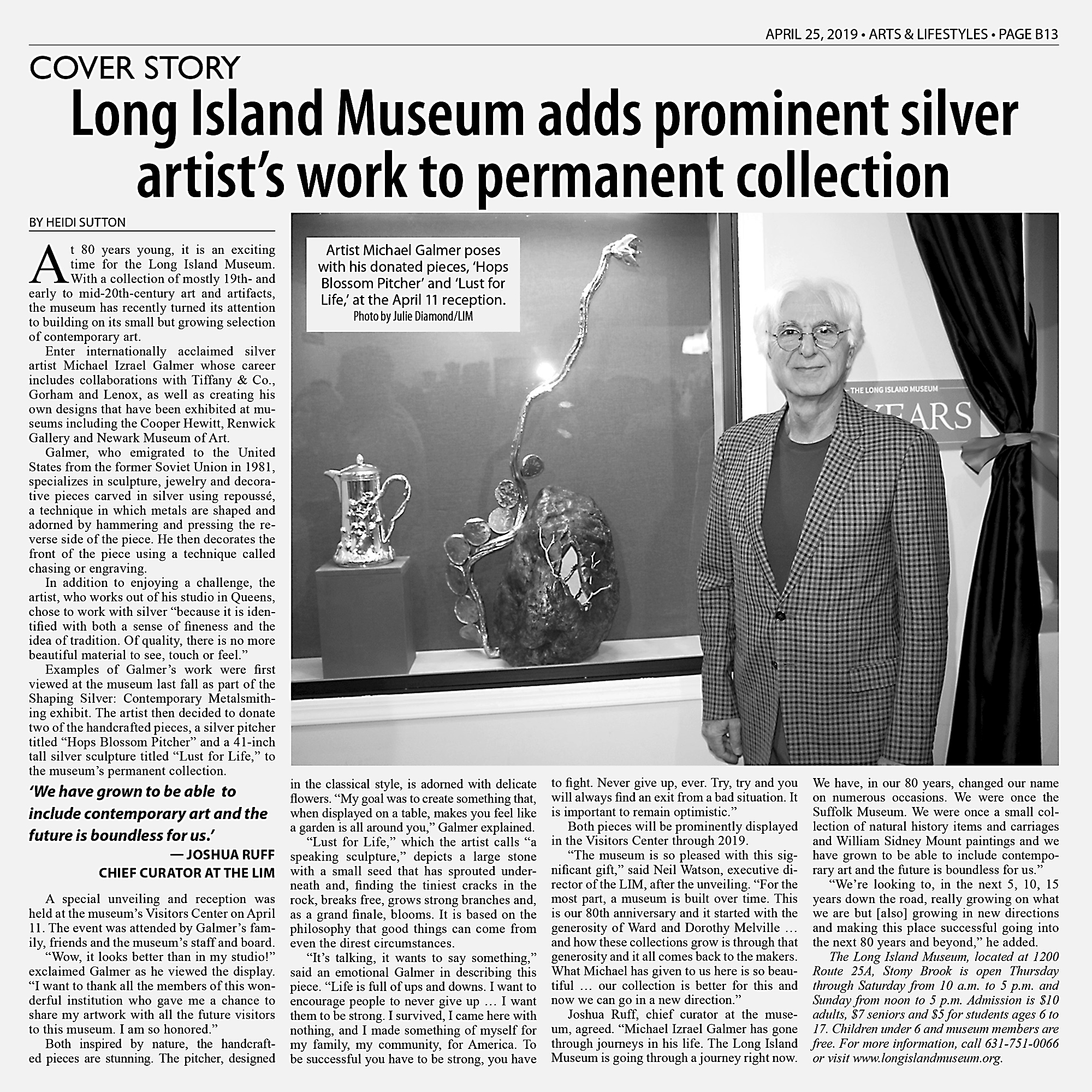 Scan of article 'Long Island Museum adds prominent silver artist's work to permanent collection.'