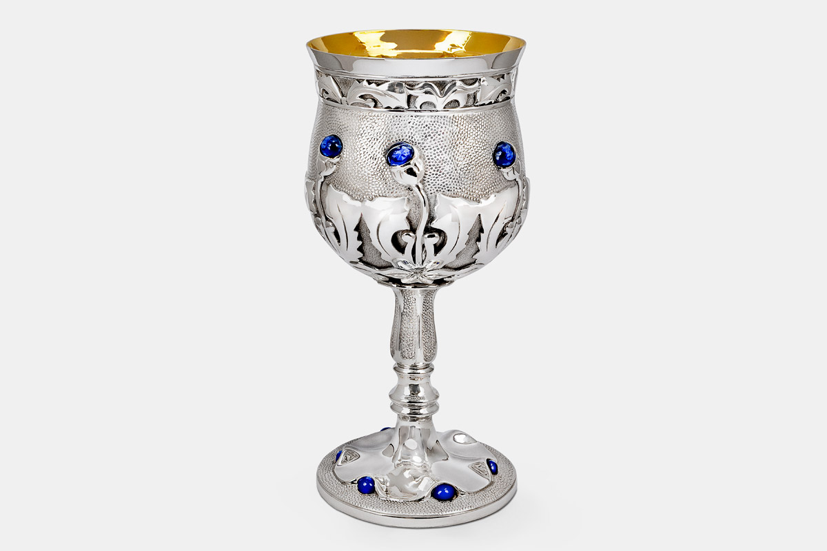 Sterling silver and 24K gold 'Blue Stone Goblet' designed by Michael Galmer.