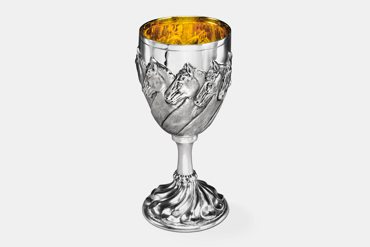 Sterling silver and 24K gold 'Horses Goblet' designed by Michael Galmer.