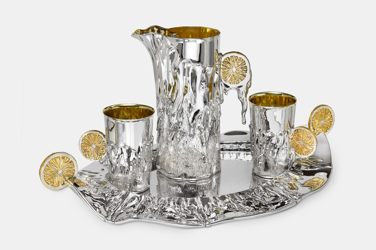 Sterling silver and 24K gold 'Lemon Set' designed by Michael Galmer on permanent exhibit at the Renwick Gallery.