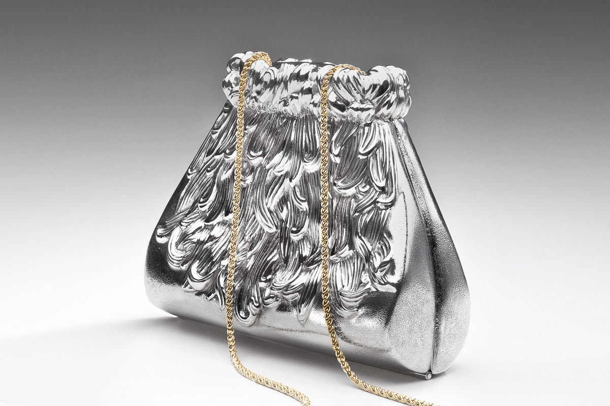 Sterling silver and 24K gold 'Chrysanthemum Eevening Purse' designed by Michael Galmer.