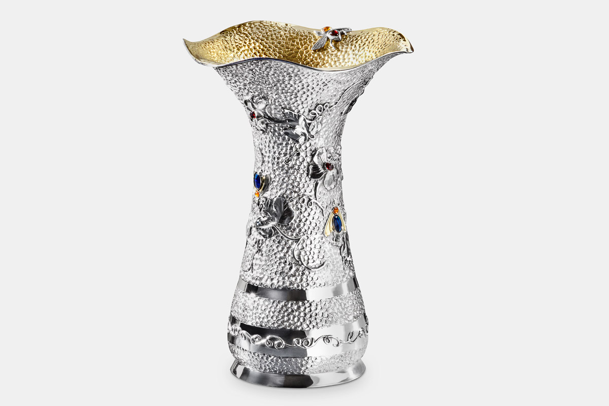Sterling silver and 24K gold plated 'Bee Vase' designed by Michael Galmer. Photography by Zephyr Ivanisi and Oliver Ivanisi of [ZeO] Productions.